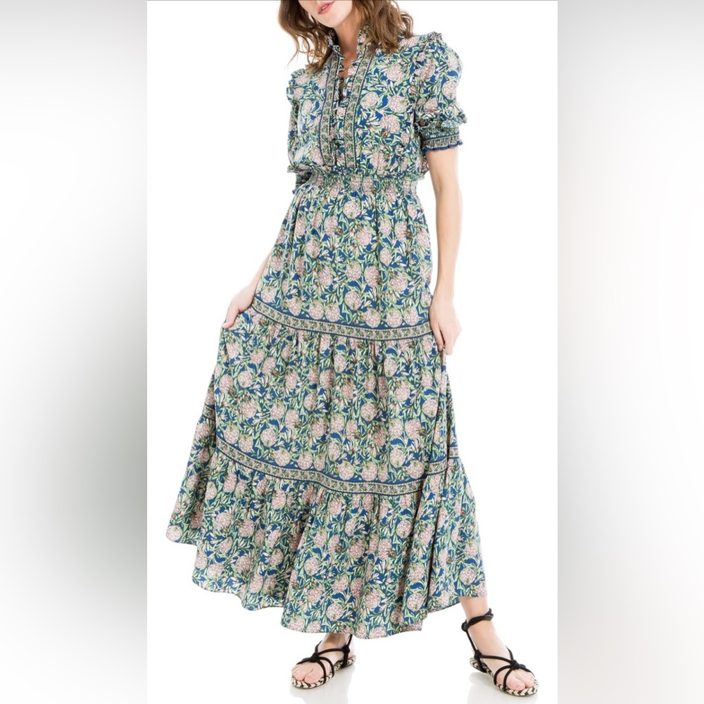 Max Studio Women's Short Sleeve Maxi V-Neck Detail Dress